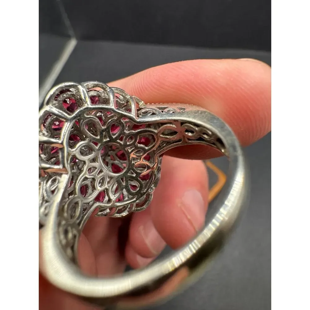Chuck Clemency STS Sterling Silver 925 Rhodolite Garnet Cluster Ring Sz 10